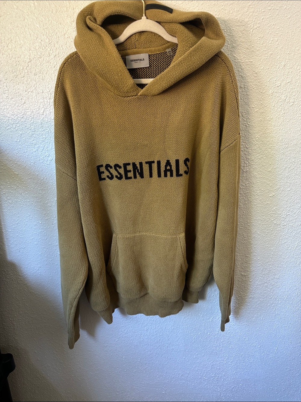 ESSENTIALS Olive Green Knit Hoodie with Black Logo